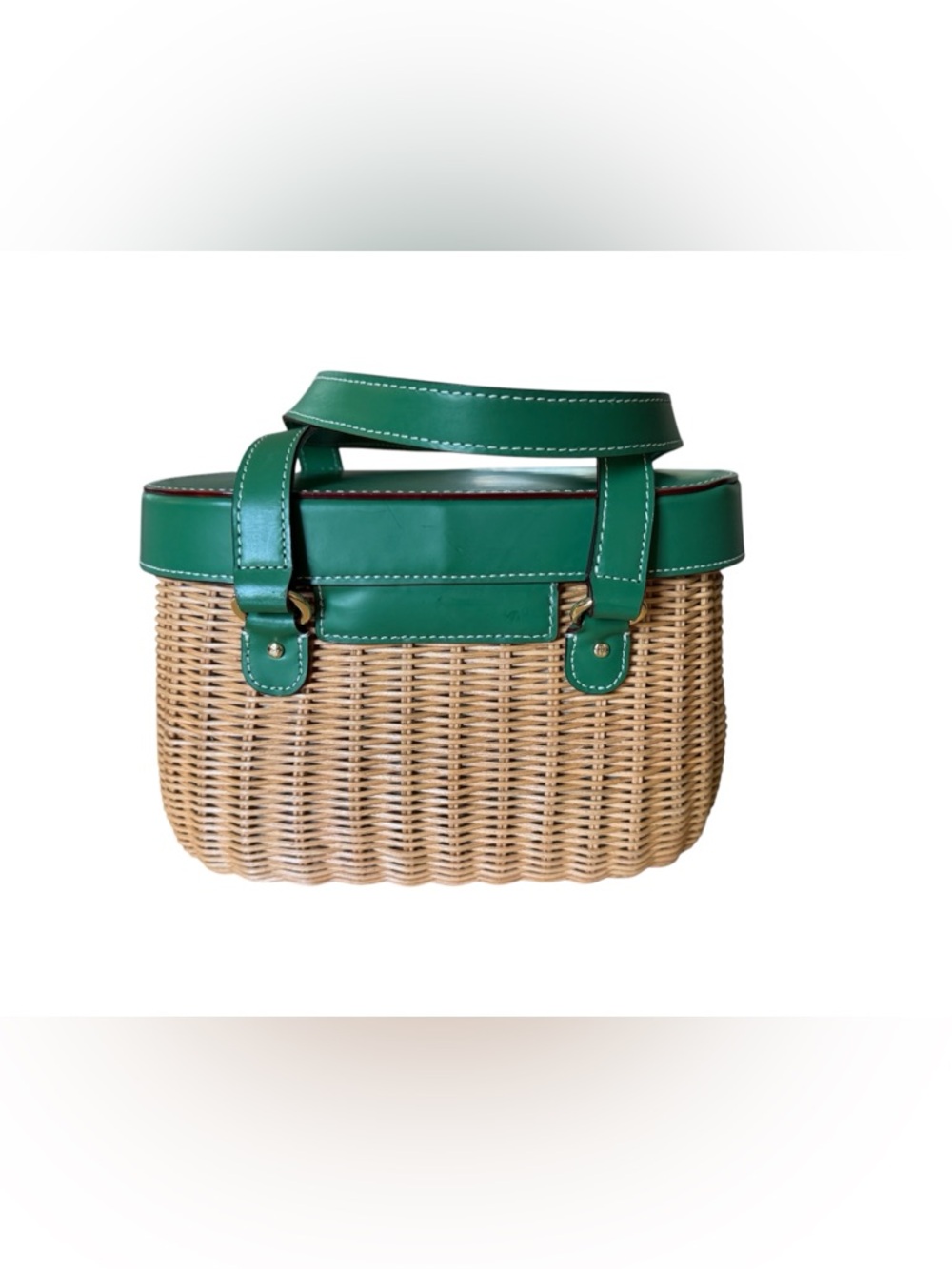 Frances Valentine Willow Wicker Basket Satchel Bag Natural and Green - Picture 5 of 11